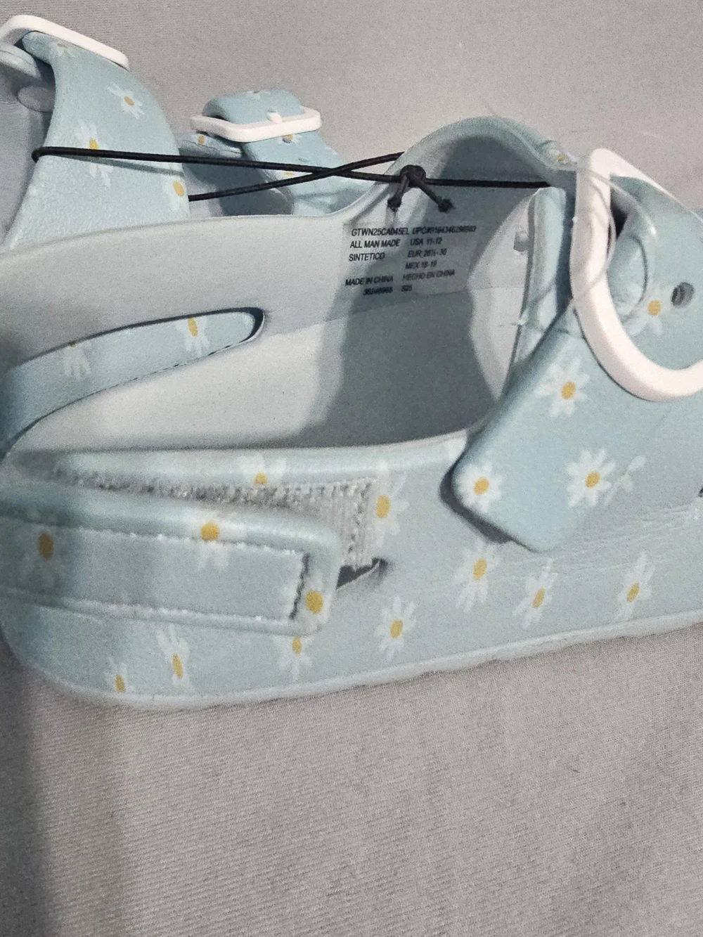 Girls Light Blue Daisy Print Adjustable Sandals